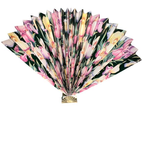 Tomorrows Antiques 24W X 13H Paper Decorative Fan With Brass Plated Base NEW - Picture 1 of 7